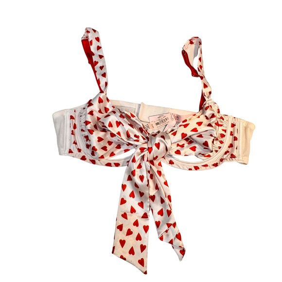 NWT Victorias Secret Red Heart Print Satin Demi‎ Bra White Red Bow XL Valentines - Picture 5 of 11
